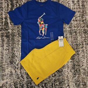 Ralph Lauren Multicolor Logo Blue Tee and Yellow Skirt